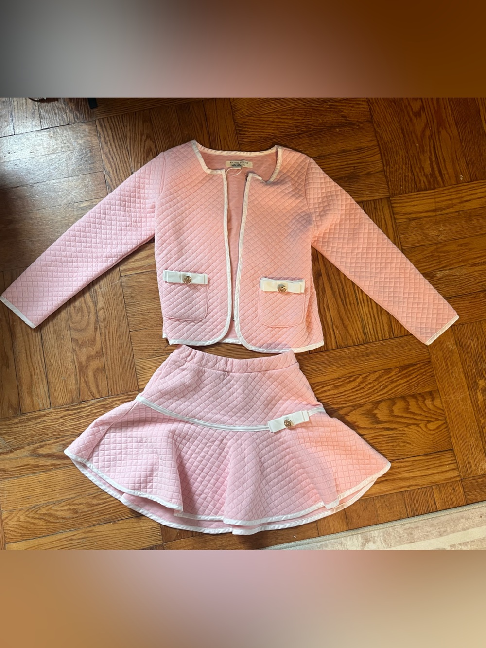 Girls Pink Quilted Blazer and Skirt Matching Set